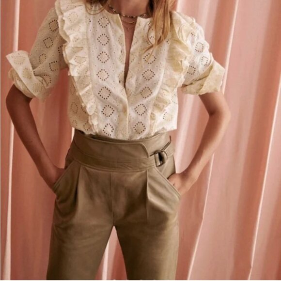 Sezane Franklin Trousers Size 34 US 2 Grey/Beige Lamb Leather Lined Pockets - Picture 2 of 16